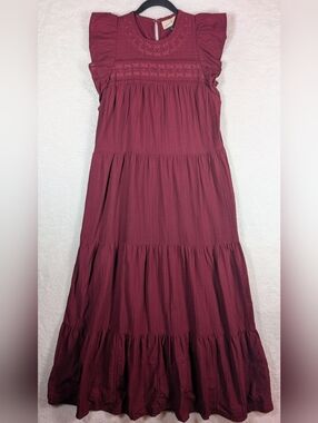 Universal Thread Burgundy Maxi Dress with Flutter Sleeves
